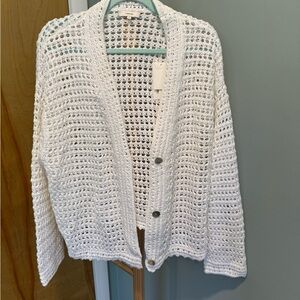 Vince Organic Cotton White Open-Knit Cardigan